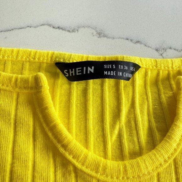SHEIN | Crop Top | Size Small | Yellow | Ribbed Cotton Blend - Picture 2 of 6